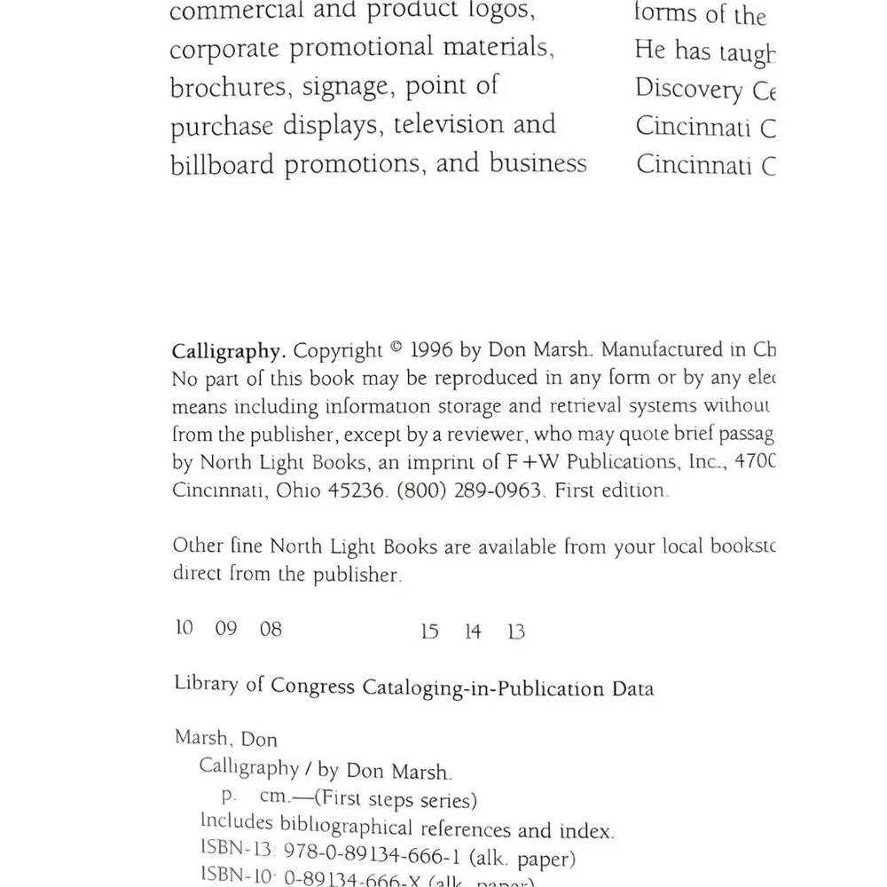 Calligraphy by Don Marsh (1996, Trade Paperback) Vintage Paperback Book
